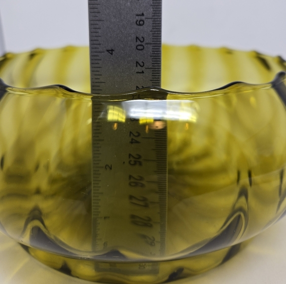 Vintage Empoli Italian Art Glass Green Optic Ribbed Bowl Uniquely Beautiful - Picture 10 of 11